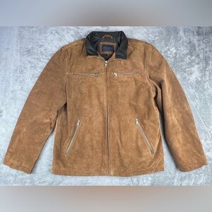 Vintage Banana Republic Suede Leather Jacket Mens Size XL Tan Moto Lined Y2K